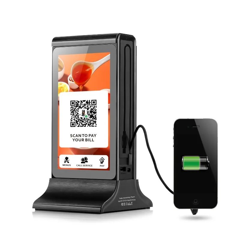 Tabletop Digital Display Advertising Wifi Menu Holder Power Bank Restaurant Table Mobile Cell Phone Charger Charging Station