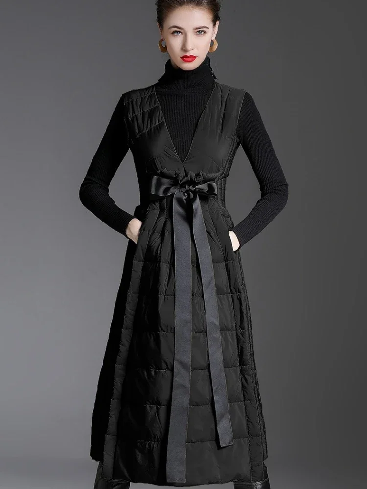 Autumn Winter High Quality Trend New Slim Fit White Duck Down Dress Women's Irregular Hem Down Dress Sleeveless Long Warm Vest