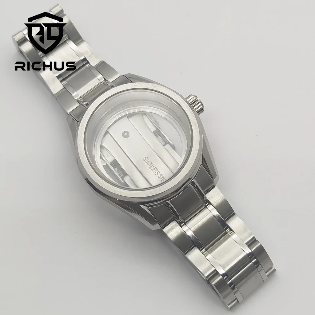RICHUS NH35 케이스 38mm 시계 케이스 사파이어 글라스 핏 NH34 NH35 NH36 ETA 2824 PT5000 Miyota8215-DG 무브먼트