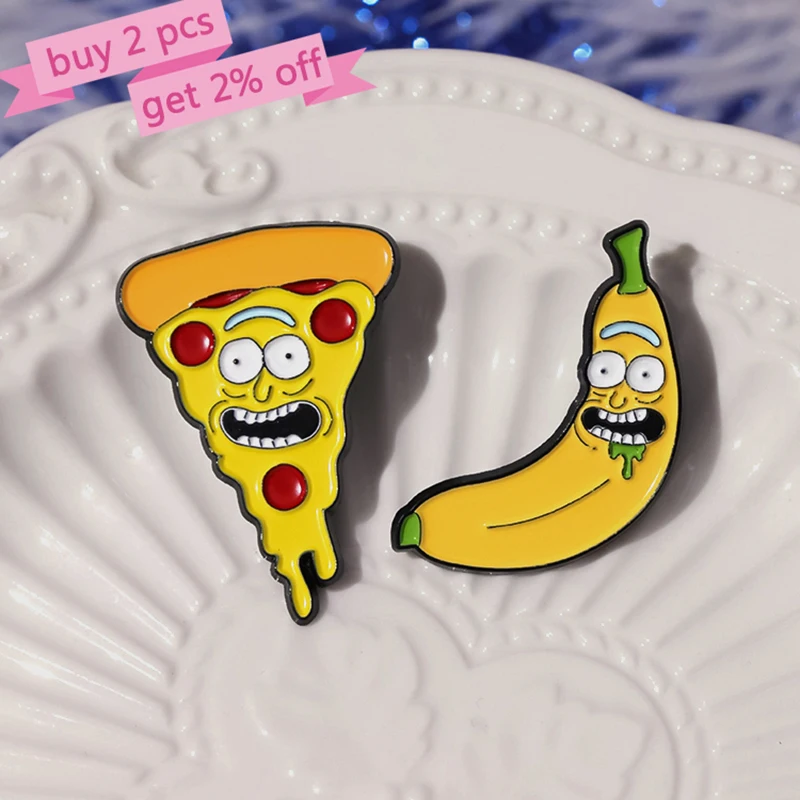 Funny Face Enamel Pins Custom Avocado Pizza Banana Brooches Lapel Badges Cartoon Funny Jewelry Gift for Kids Friends