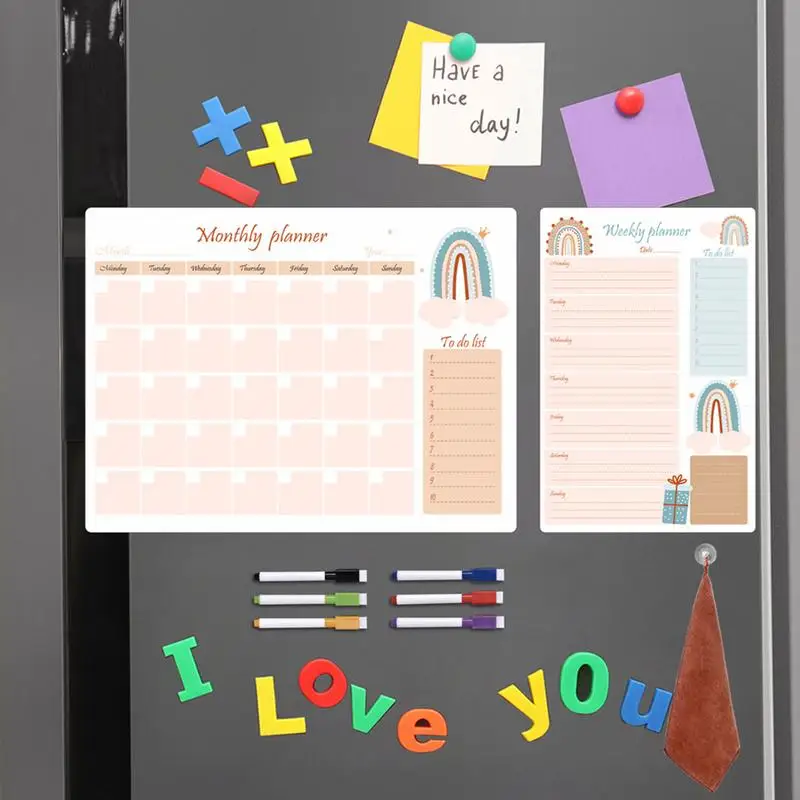 Refrigerator Calendar Memo Board Planning Board Weekly Message Board Multifunctional Memo Board Erasable Calendar With 6 Colors