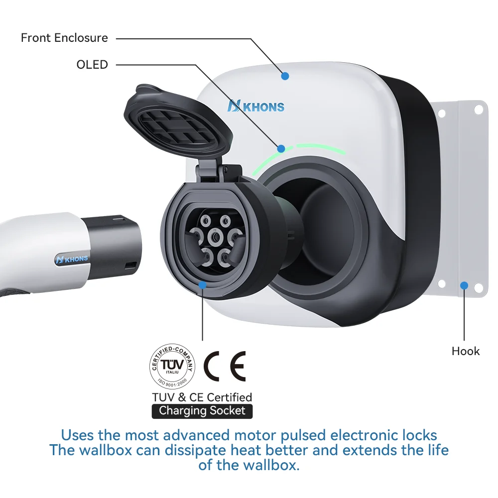 Khons 22KW ثلاث مراحل Type2 محطة شحن السيارة الكهربائية نسخة المقبس شاحن السيارة الكهربائية مع التحكم في تطبيق WIFI