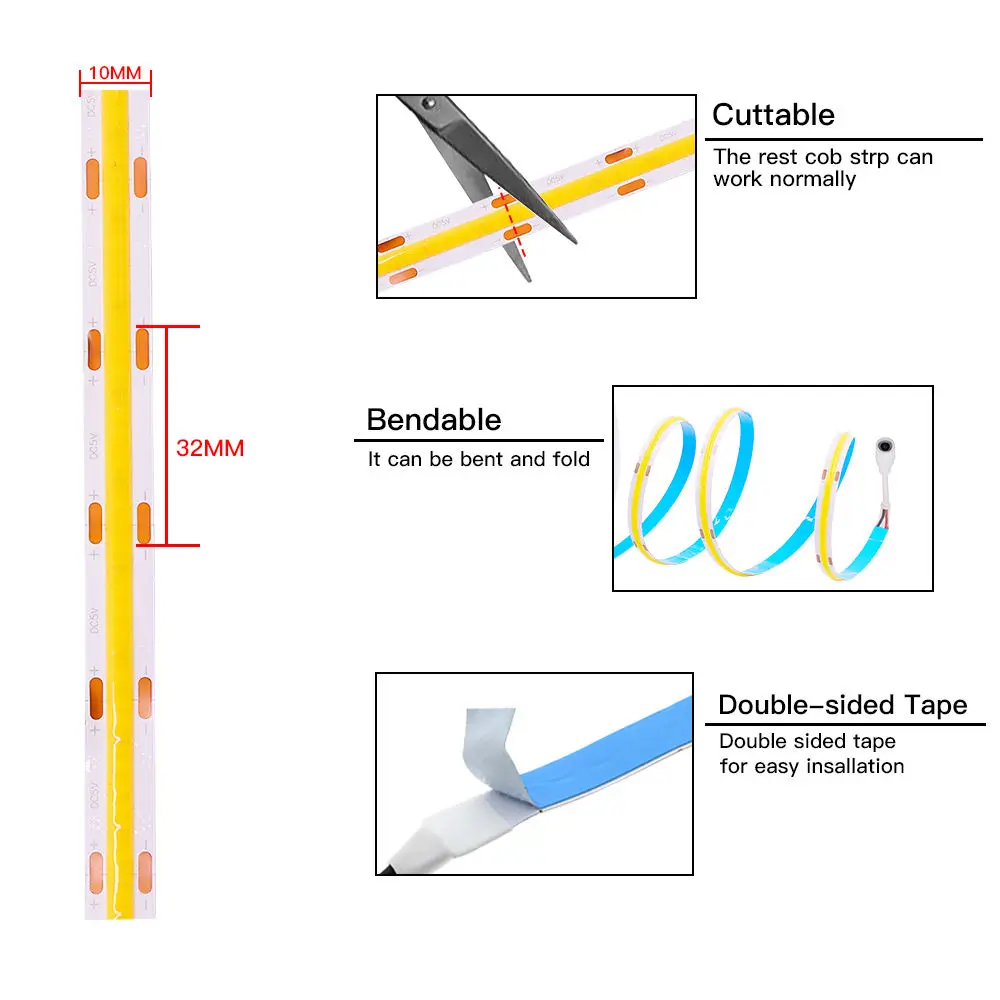 DC5V USB LED COB Strip Light 320LED/m USB Powered High Density Flexible Tape Strips White Blue Green Red 5m/lot