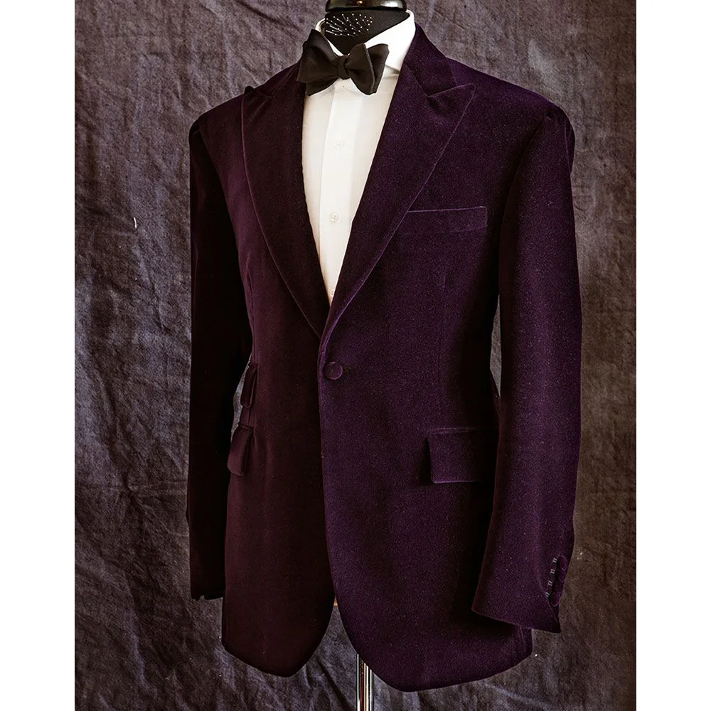 

Mens Velvet Suit Jacket Purple Single Breasted Casual Fashion Slim Fit Comfortable Elegant Blazer Business Attire Formal Wear Ou