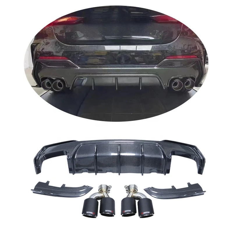 

Carbon Fiber 3D Style Diffuser for 4 Series G22 G23 420i 425i M-SPORT M440i 2 Door Rear Bumper Rear Lip with Exhaust Tips