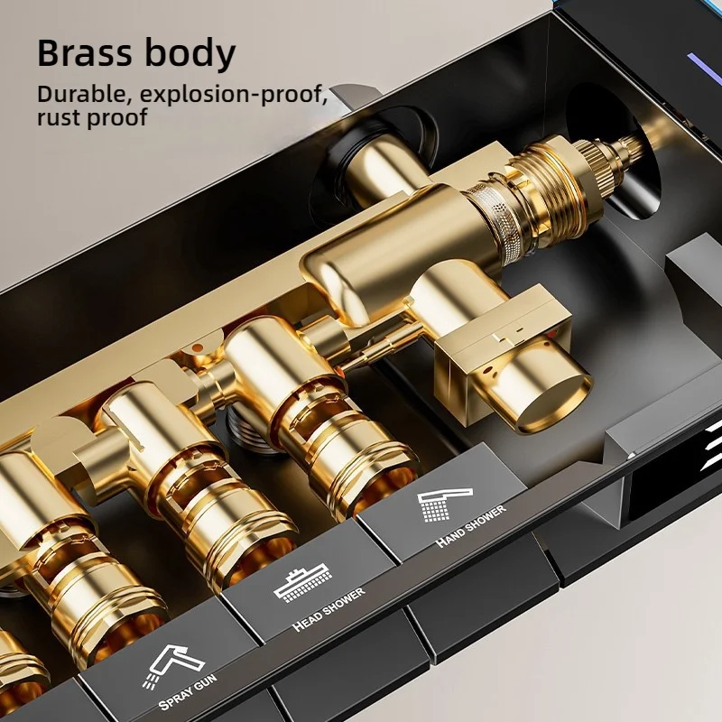 Bathroom Faucet Set With LED Display Shower Faucet Set Wall Mounted Piano Key Bathtub Rainlfall Bath Showers System Set