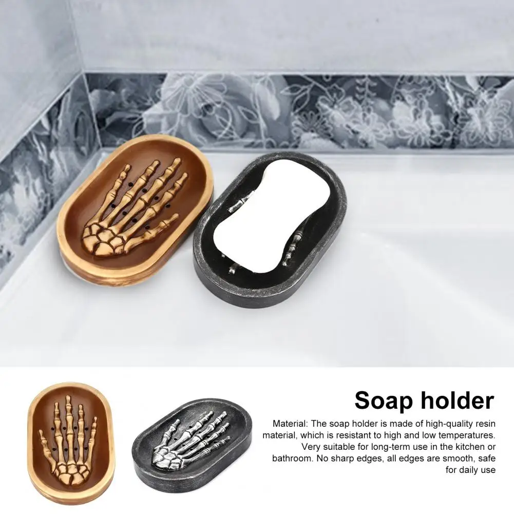 Soap Holder Halloween Ghost Skull Resin Skeleton Soap Dish Holder for Bathroom Countertop Non-slip Hand Soap Rack Organizer