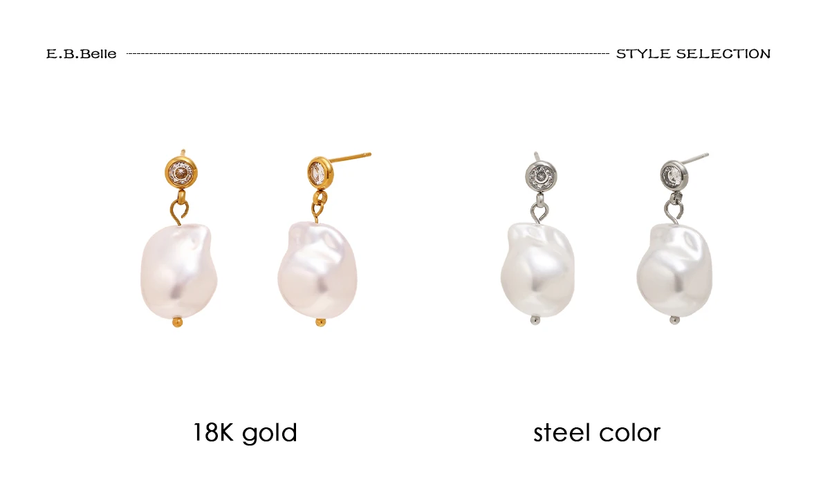 E.B.belle Elegante unregelmäßige Perlen-Ohrstecker, 18 Karat vergoldete Edelstahl-Ohrringe für Damen, minimalistischer zarter Schmuck – Detail 6