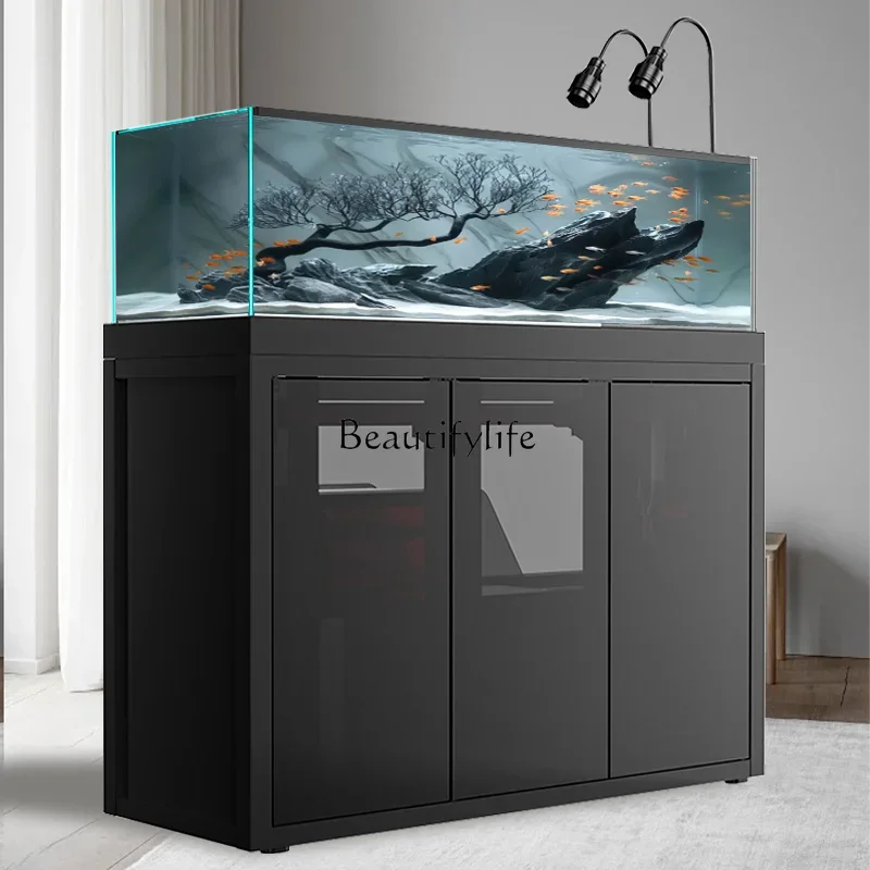 09 wind extremely narrow fish tank aquatic plant tank aquarium bottom filter living room ultra-white glass