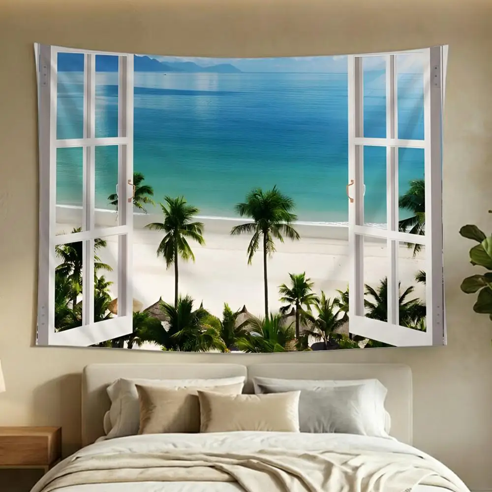 Fashion Stunning Warm Window Effect Landscape Tapestry Soft Tapestry Wall Hanging Decor for Living Home Room Bedroom