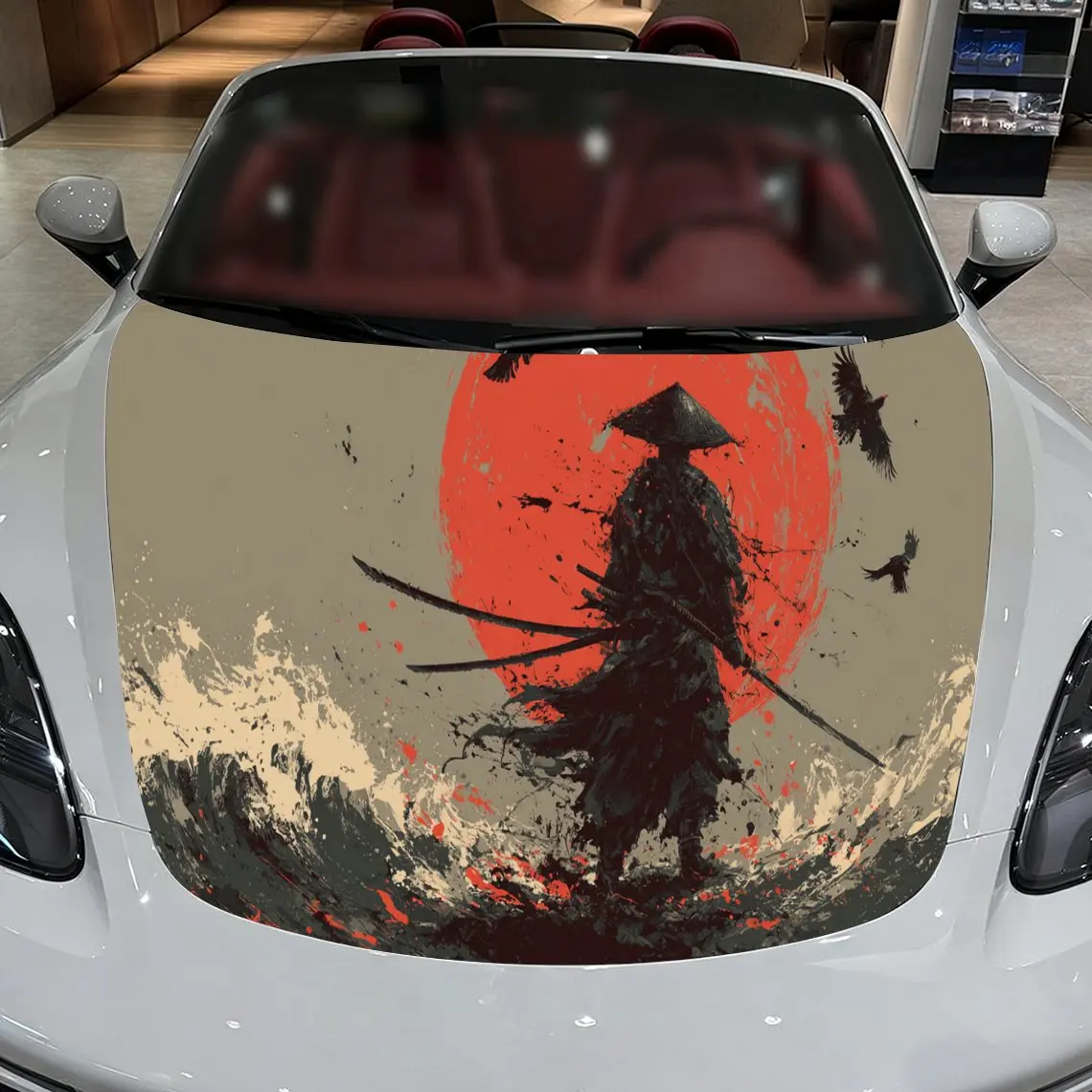 

Red-sun Samurai Print car hood stickers, waterproof self-adhesive, scratch resistant, easy to stick, durable car PVC stickers, c
