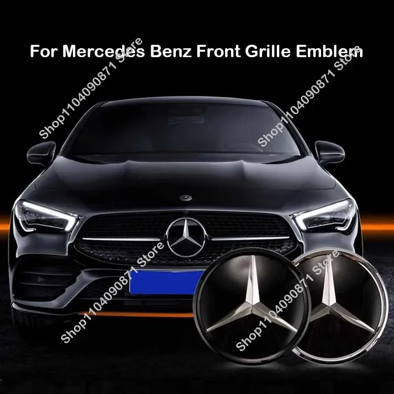 Chrome Black 3D Mirror Emblem For Mercedes Benz A B C E S GLA GLB GLC GLE GLS GLK SLK SL ML-Class Front Grille Star Logo