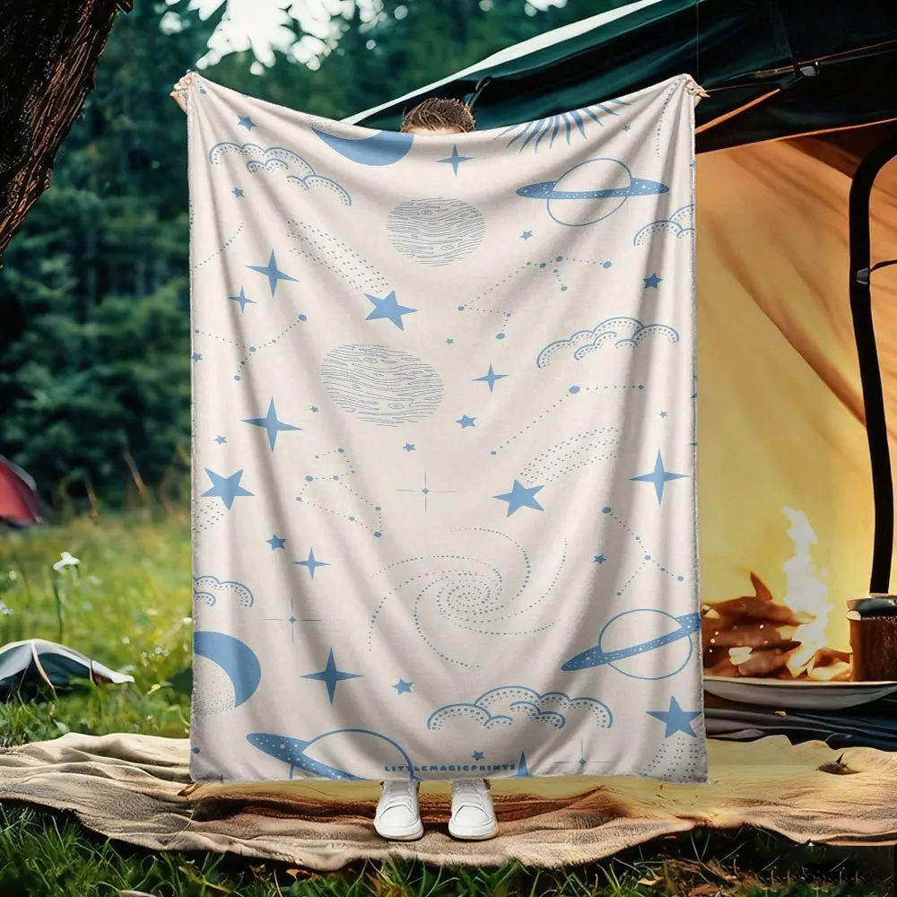 Celestial Galaxy Starry Night Blanket Throw Large 150x200cm Cosmic Space Planet Camping Cozy Decor