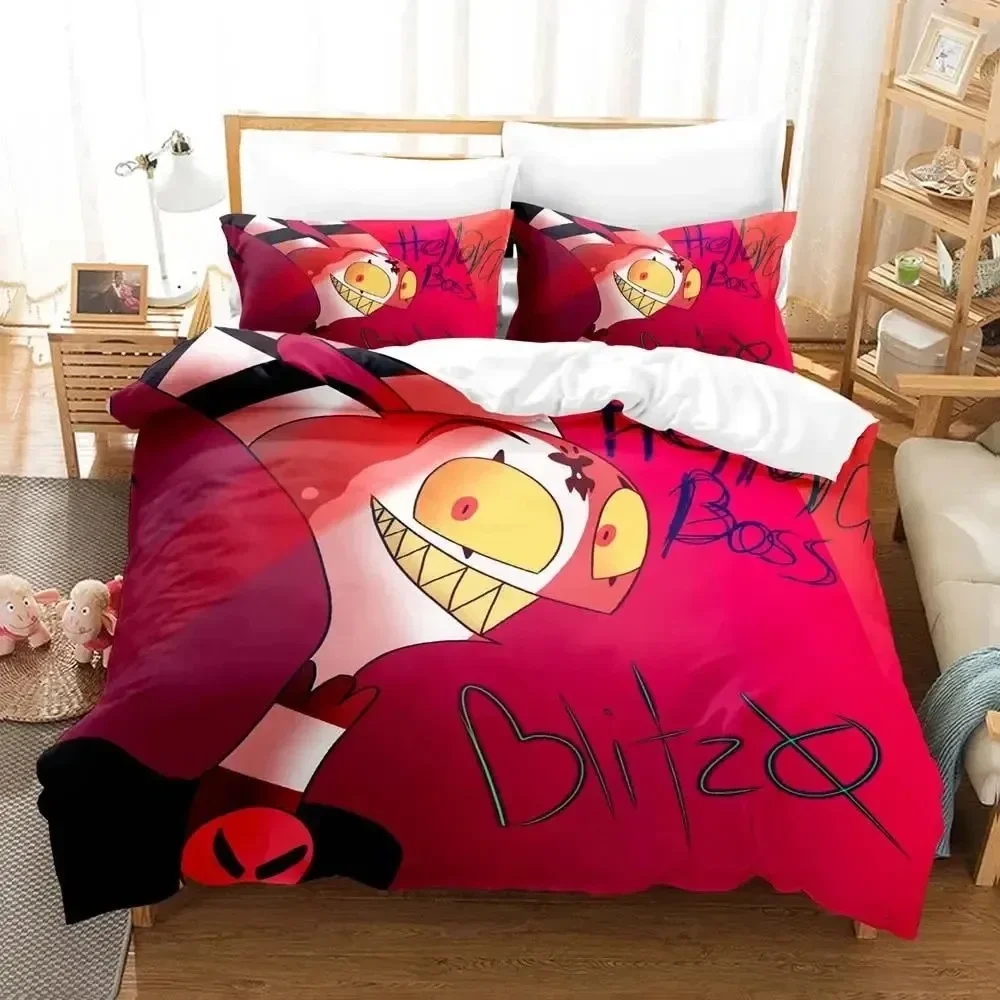 Anime Helluva Blitzo Boss Bedding Set Duvet Cover Bed Set Quilt Cover Pillowcase Comforter King Queen Size Boys Adult