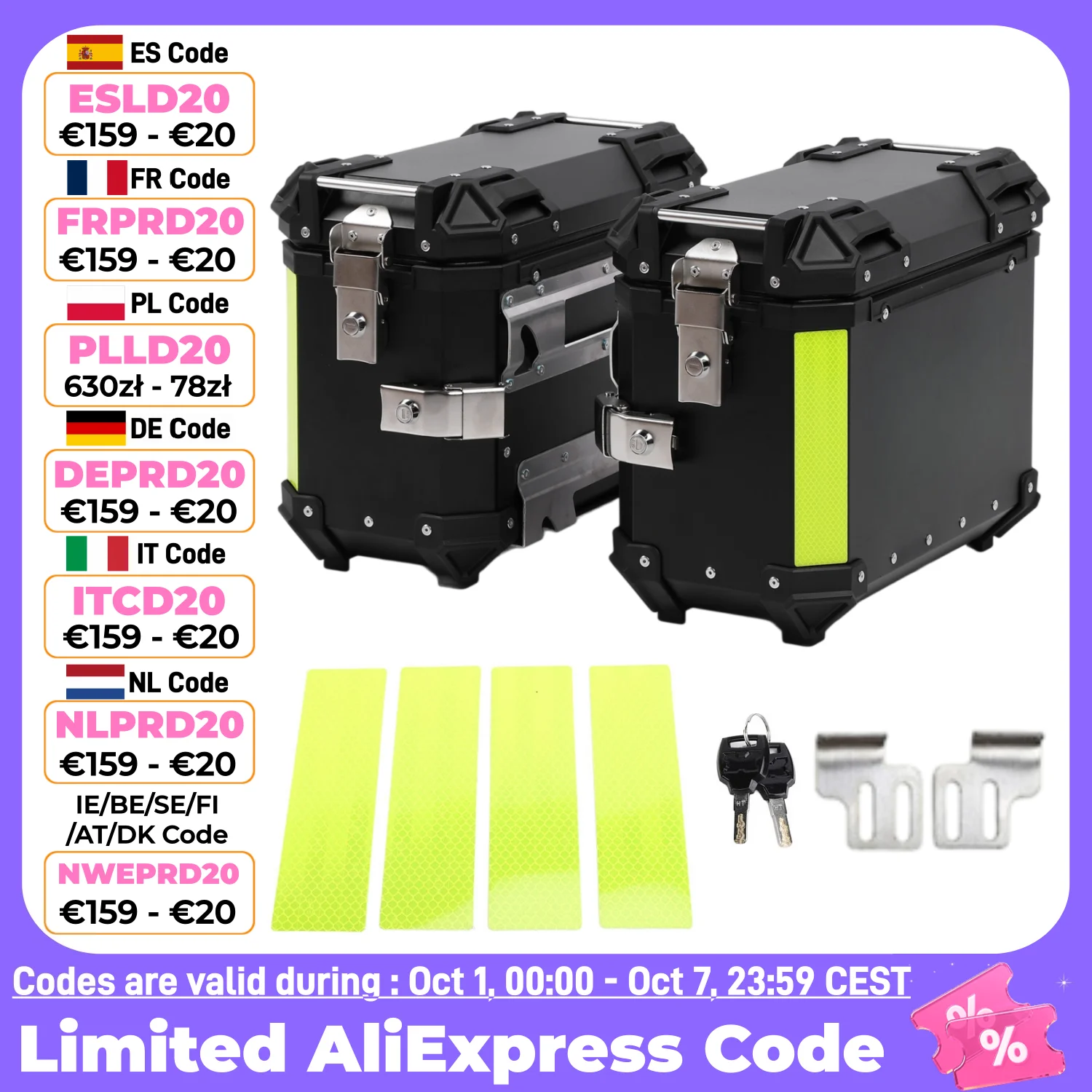 Scatola laterale per moto da 38 litri Custodia per bagagli per moto in alluminio con bloccaggio rapido Borse laterali Cassetta degli attrezzi adatta per staffa SW-MOTECH, non adatta al rack originale