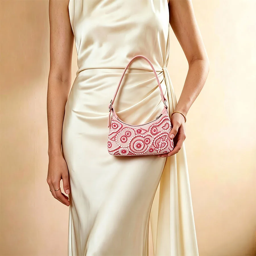 Light Luxury Fabric Underarm Bag Handmade Beaded Flower Pattern Gentle and Fresh Daily Versatile Temperament Hand Bag