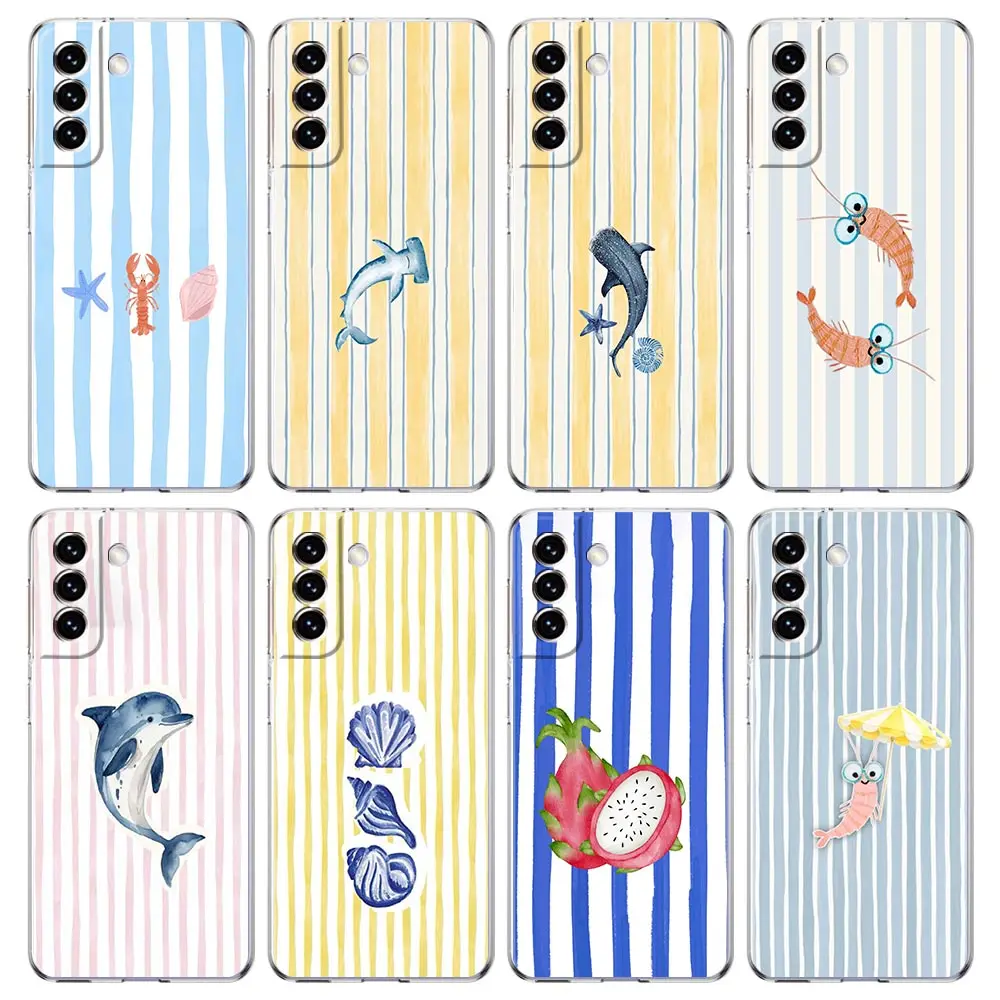 Phone Case For Samsung Galaxy S26 S25 FE S24 S23 S22 S21 Ultra S20 5G S10E Plus Cover Colorful Marine Organism Striped Base