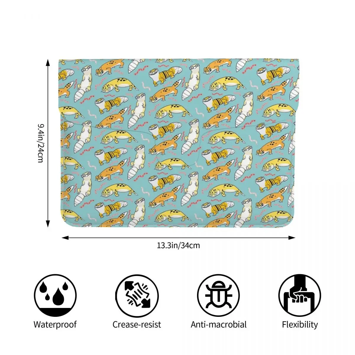 Yellow Leopard Gecko Yellow And Green Animal PU Leather Horizontal Laptop Sleeve Shockproof Soft Lining Notebook Case 13 Inch