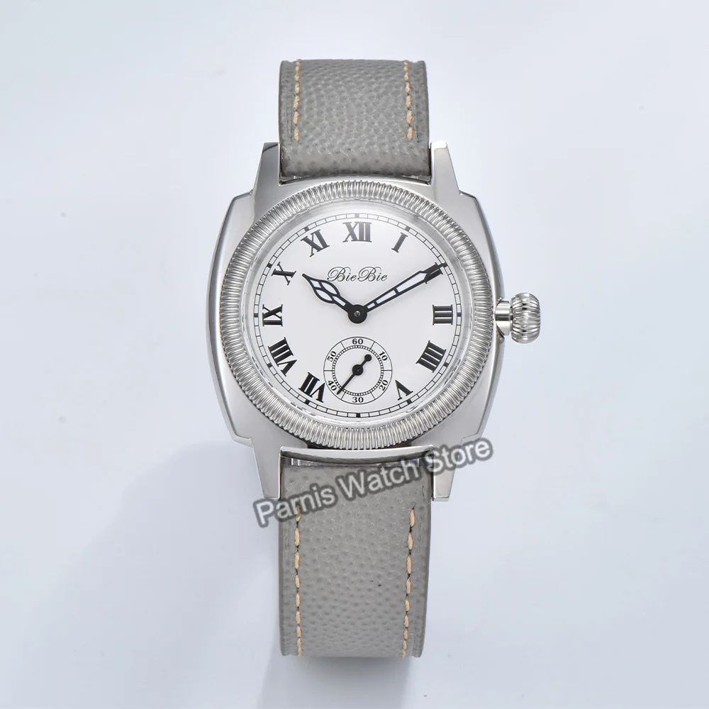 38mm Silver Color Solid Stainless Steel Case 5ATM Water Resistance Mechanical Men Watch