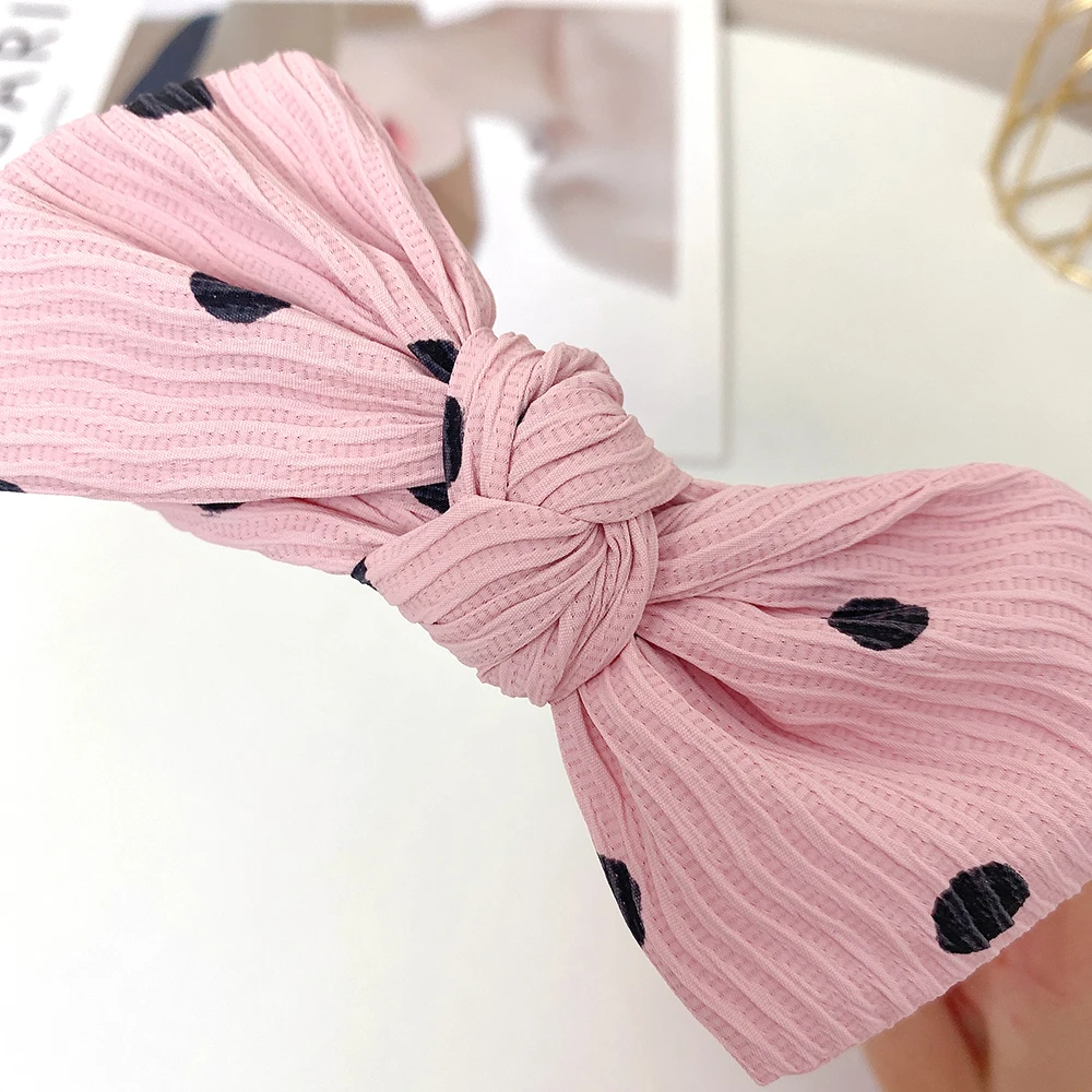 New pleated polka dot rabbit ear hair band for women, simple and fashionable square bow, wide edge headband, versatile hair clip