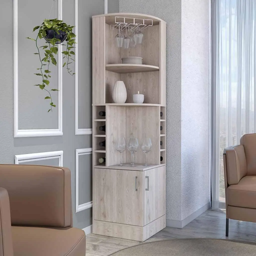 Light Gray Bar Cabinet w/ 8 Wine Cubbies & 2 Doors, Display Shelf & Upper Storage, Customized