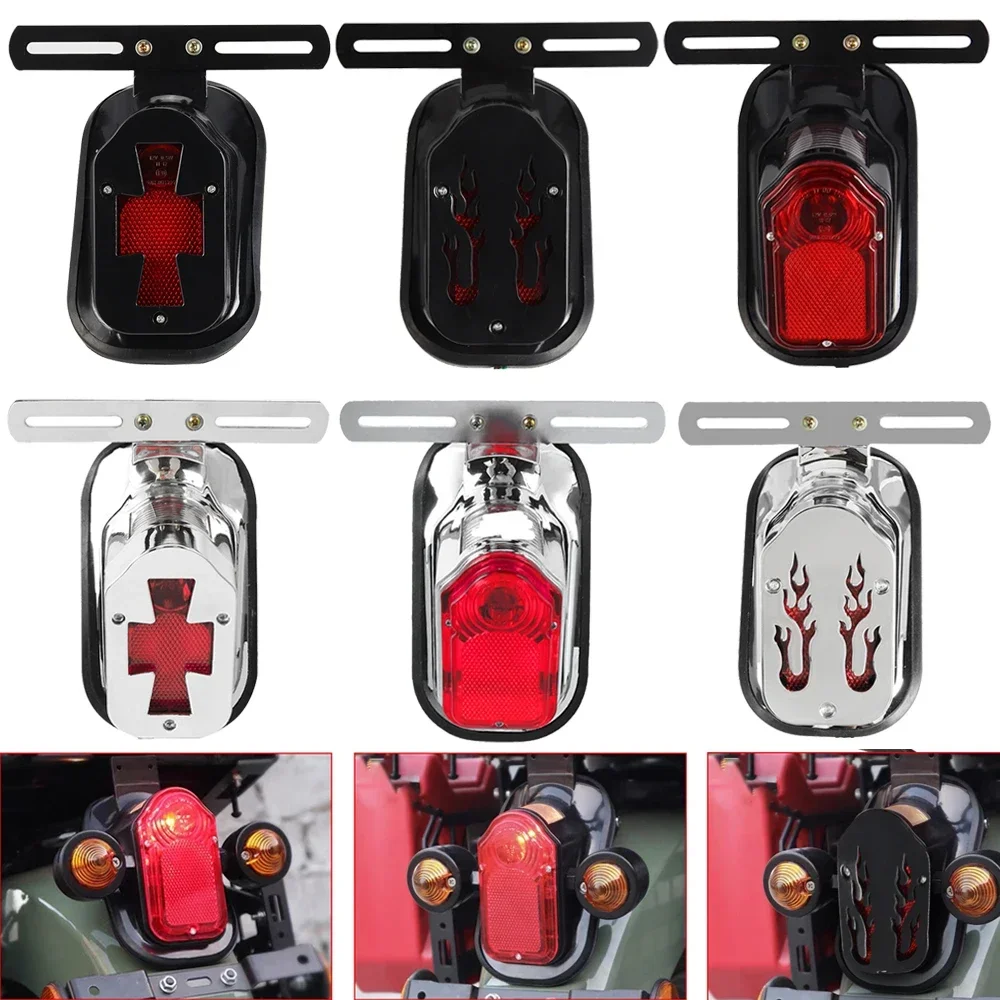 

For Harley Sportster Touring Softail Chrome Tombstone Skull Custom Taillight Tail Light Conversion Brake Stop Rear Lamp