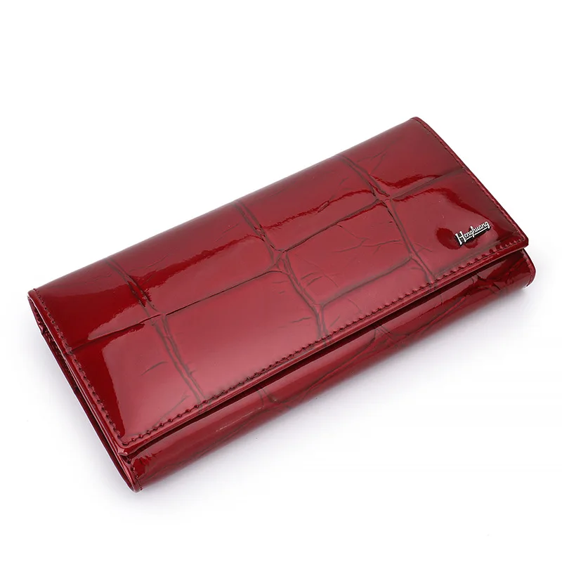 Long patent leather stone pattern magnetic buckle leather wallet women's high-quality clutch wallet