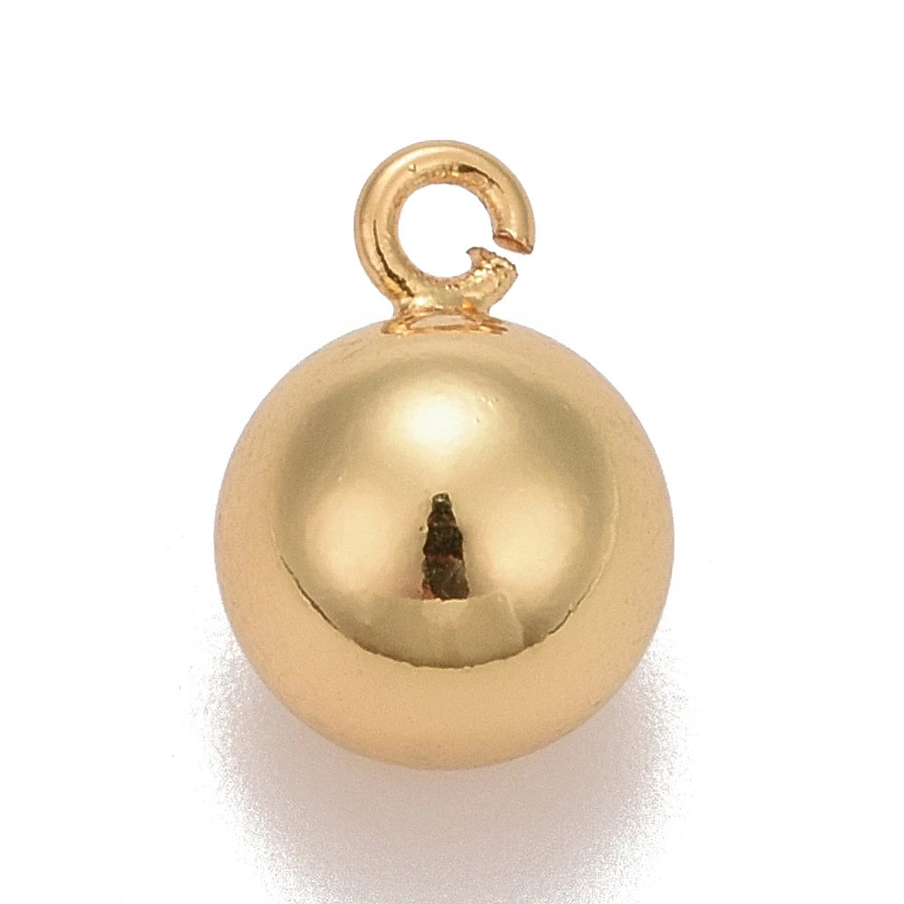 5 Pcs 18K Gold Plated Brass Ball Charms Round Pendants Accessory Long-Lasting Plated Pendants for Women DIY Necklace Bracelet