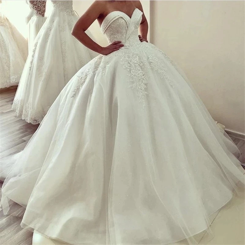 

ANGELSBRIDEP Ball Gown Sweetheart Wedding Dresses Vestido De Noiva Luxury Applique Court Train Formal Bridal Dress Plus Size