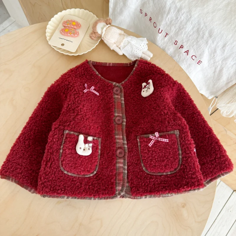 

01-Girls' Fleece Jacket for Autumn2025New Korean Style Children's Princess Autumn Outfit for Girls, Baby Girl's Autumn and Winte