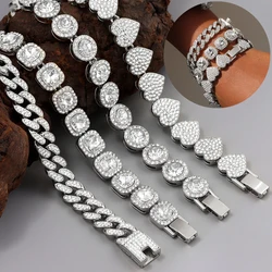 7/8inch Rhinestone Paved Cuban Chain Bracelets for Women Iced Out Heart Chain Cuban Bracelet Set Wristband Hiphop Jewelry