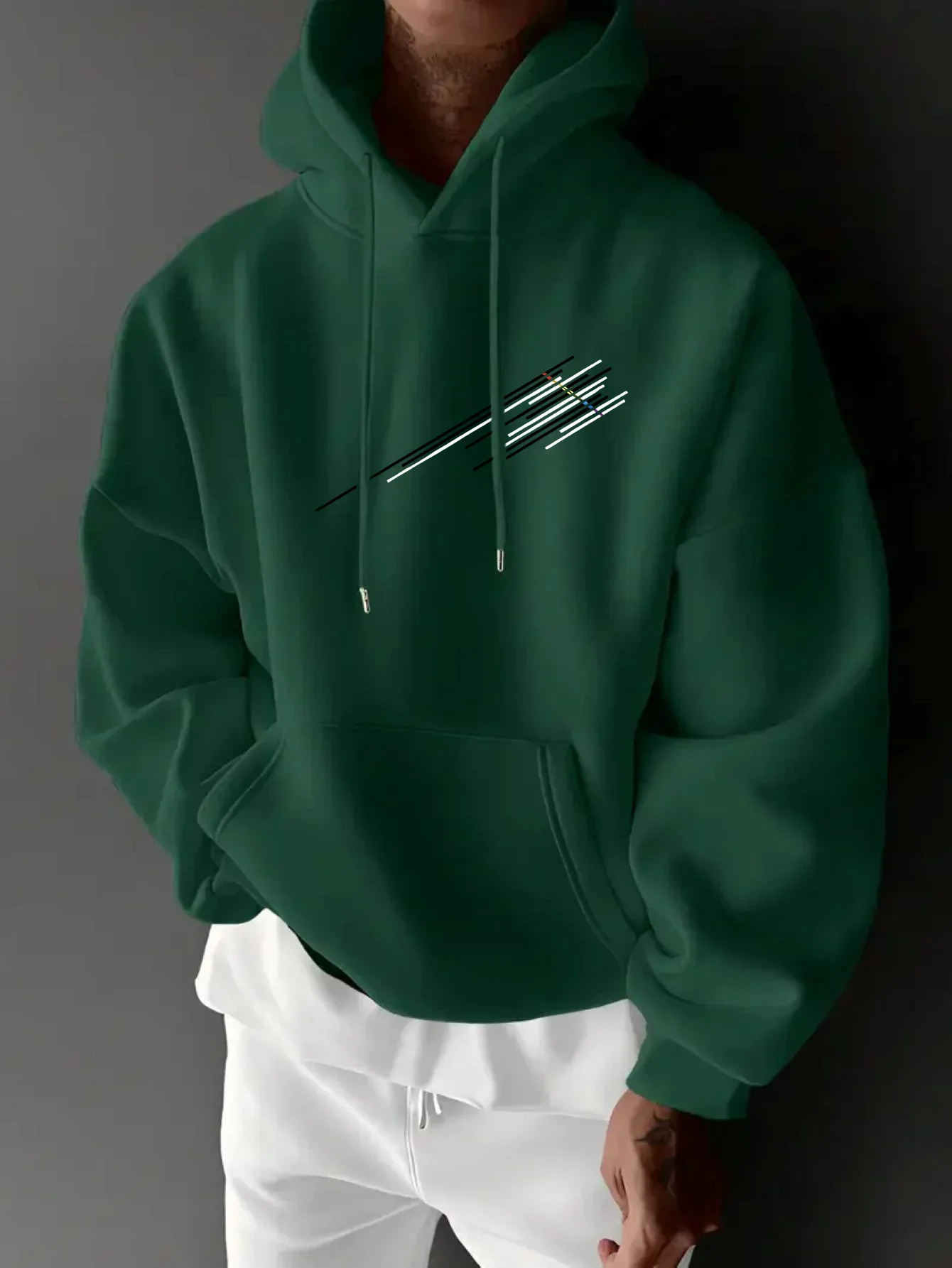 Minimalist Diagonal Line Graphic Hoodie for Men Loose Fit Pullover Sweatshirt Chest Small Abstract Print Casual Daily Hoodies