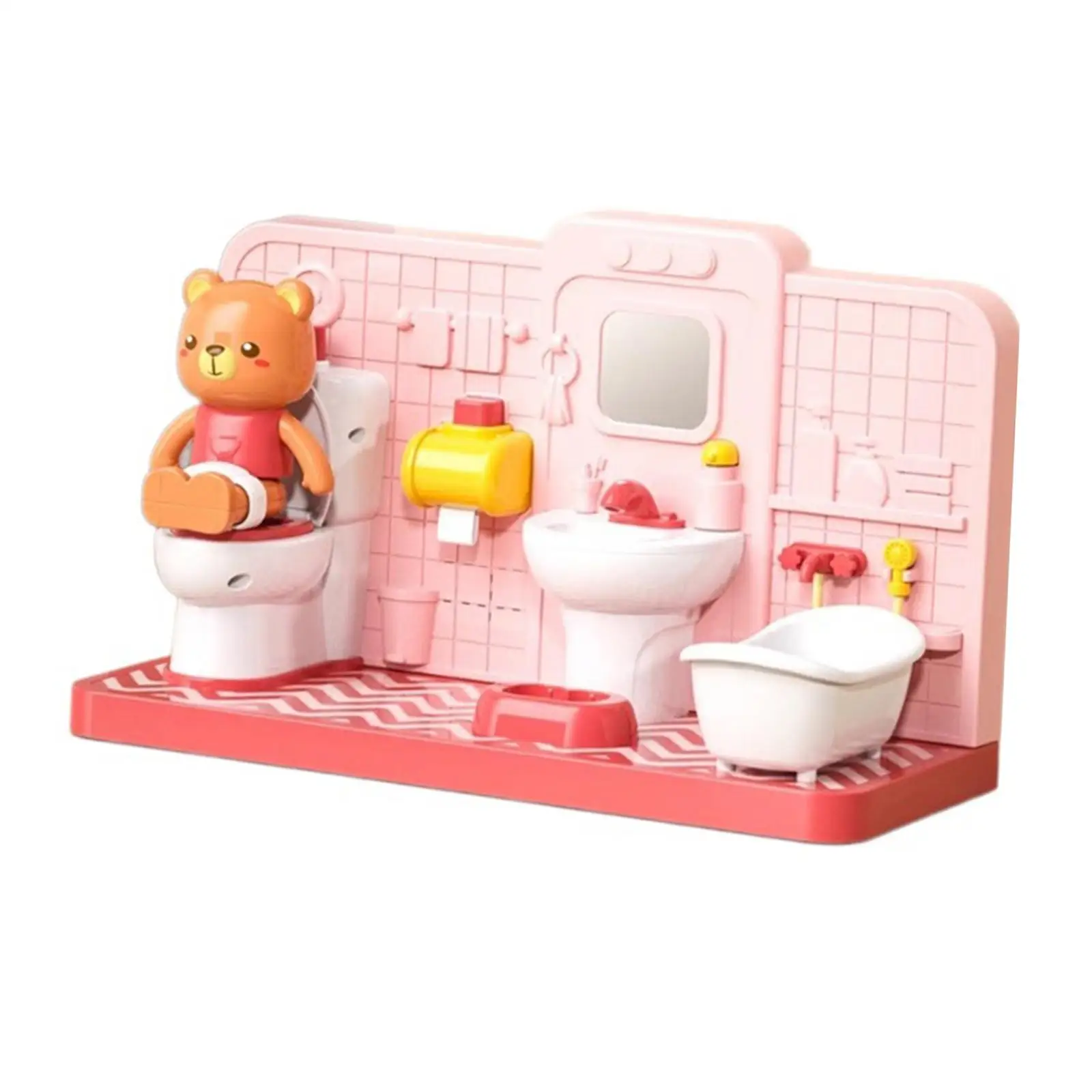 

Dollhouse Bathroom Set Pretend Play Ornament Kids Toy Role Play Simulation Toilet Set Bathroom Playset for Kids Ages 3+ Years