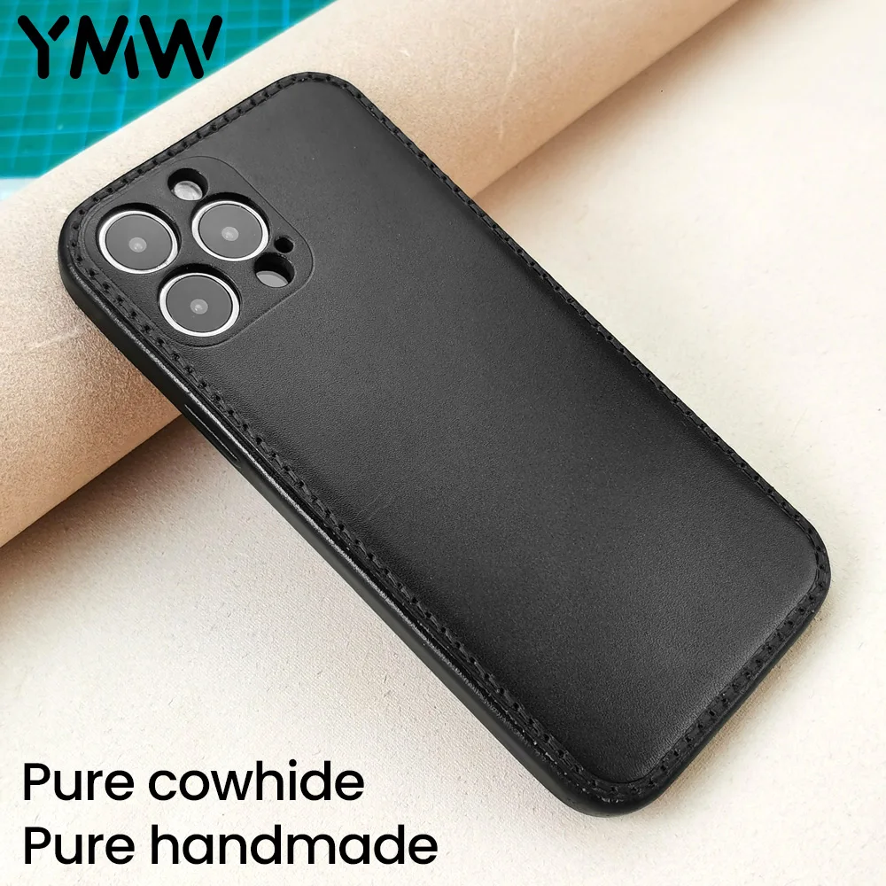 

YMW Pure Handmade Case for iPhone 14 13 Pro Max Retro Vegetable-tanned Leather Phone Cases 12 Fashion Luxury Soft Cowhide