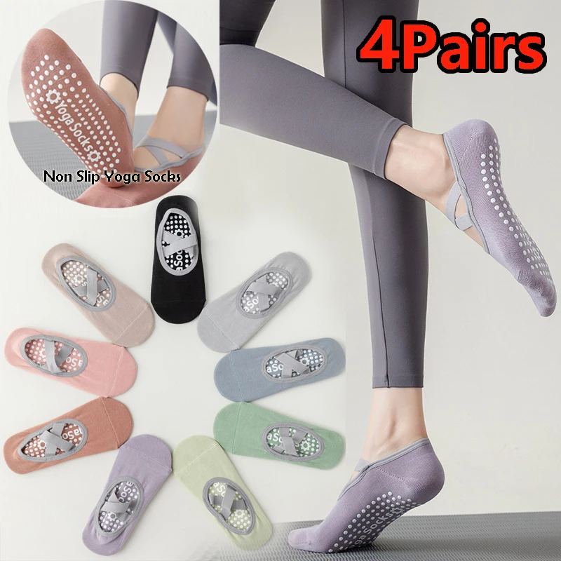 

4 Pairs Bandage Women Yoga Sock Backless Professional Pilates Socks Anti-slip Breathable Silicone Ballet Sport Socks
