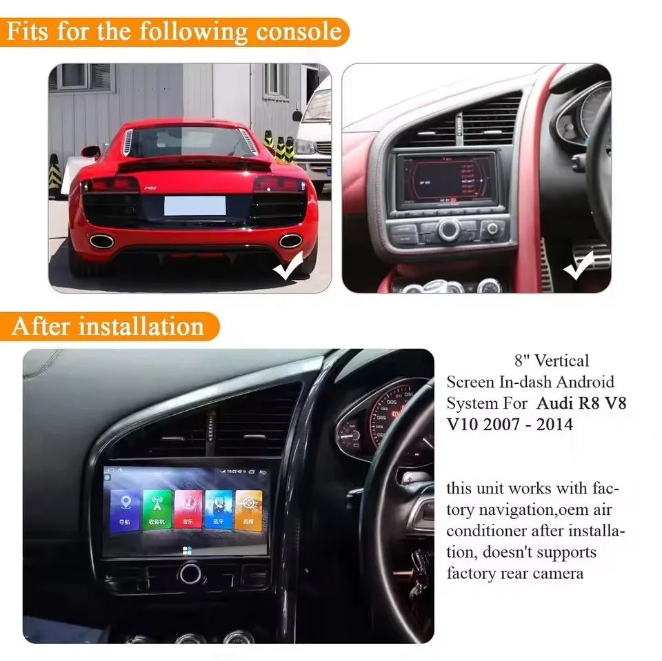 

Android 13 экран автомобильного радиоприемника Bluetooth для Audi R8 2007 2008 2009 2010 2011 2012 2013 2014 2015 навигация GPS головное устройство
