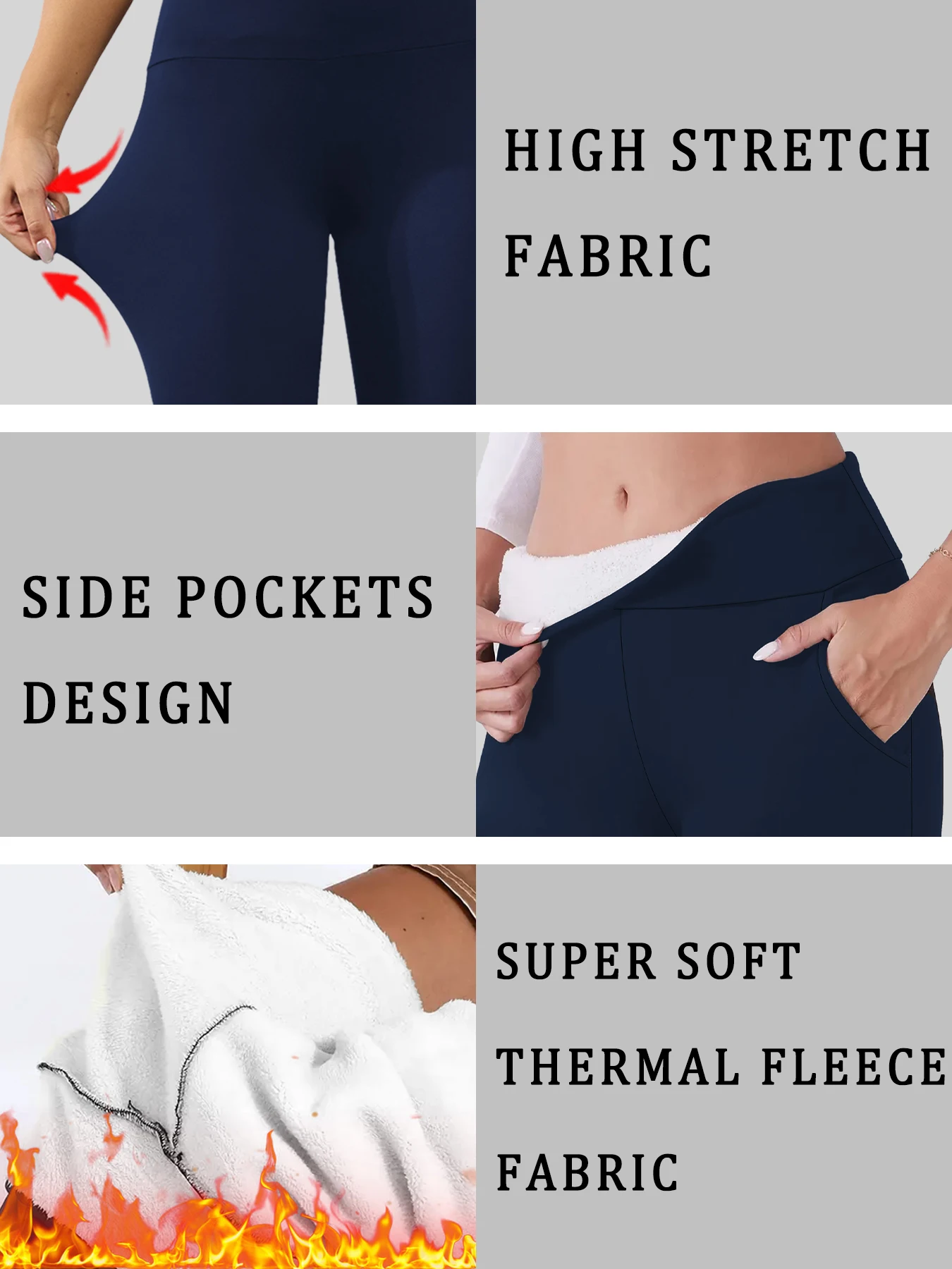 سراويل ضيقة نسائية مبطنة بالصوف بخصر عالٍ وجيوب. سراويل حرارية مثالية للجري في الشتاء واليوجا والتدريبات الخارجية #4