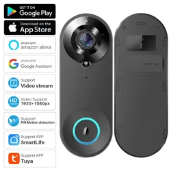 Caméra de sonnette vidéo intelligente, interphone vidéo WiFi, caméra de sonnette de porte, audio bidirectionnel, nous-mêmes avec Alexa Echo Show, Google Home, 1080P