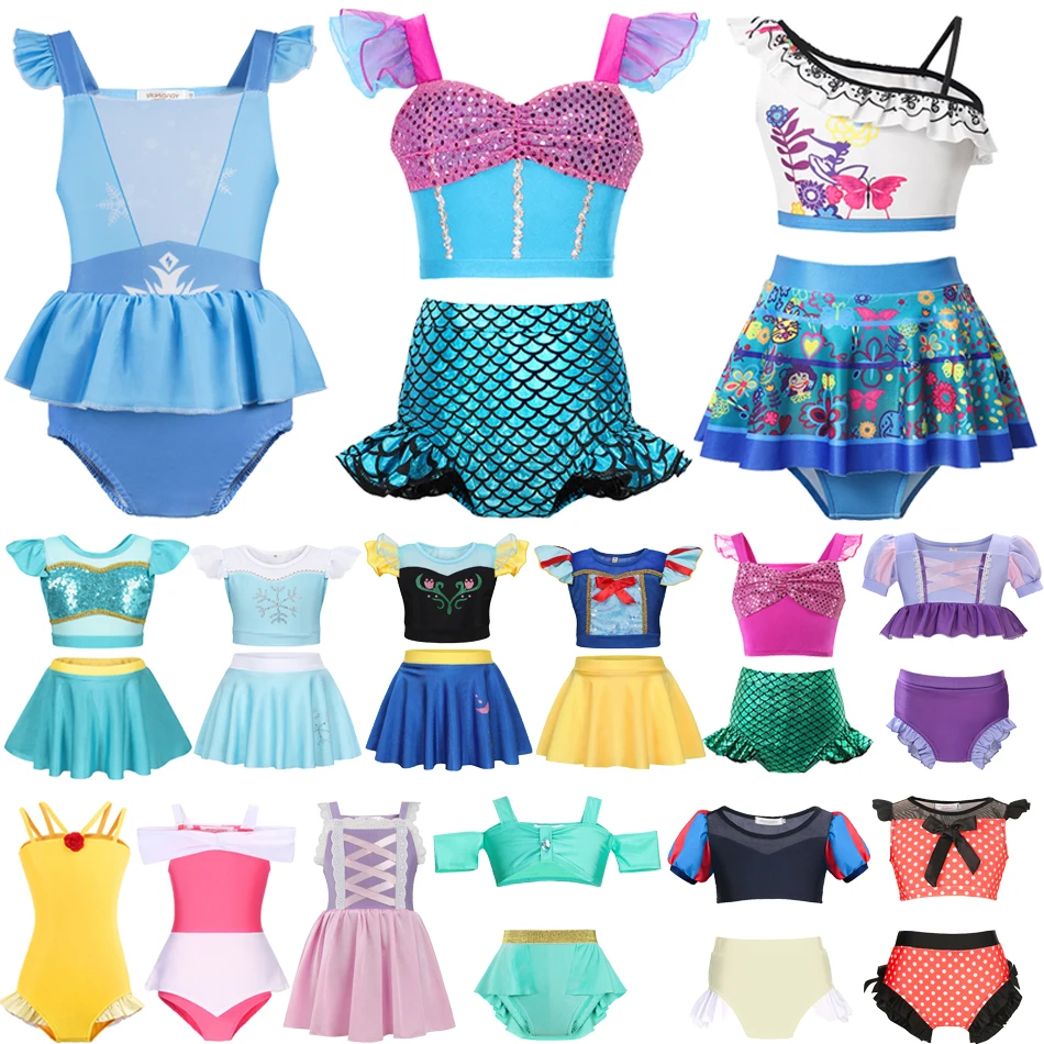 Summer Girls Princess Style Swimsuit 2-10Y Two Pieces Bathing Suit Mermaid Swimming Outfits Kids Beach Bikini Swimwear One Piece