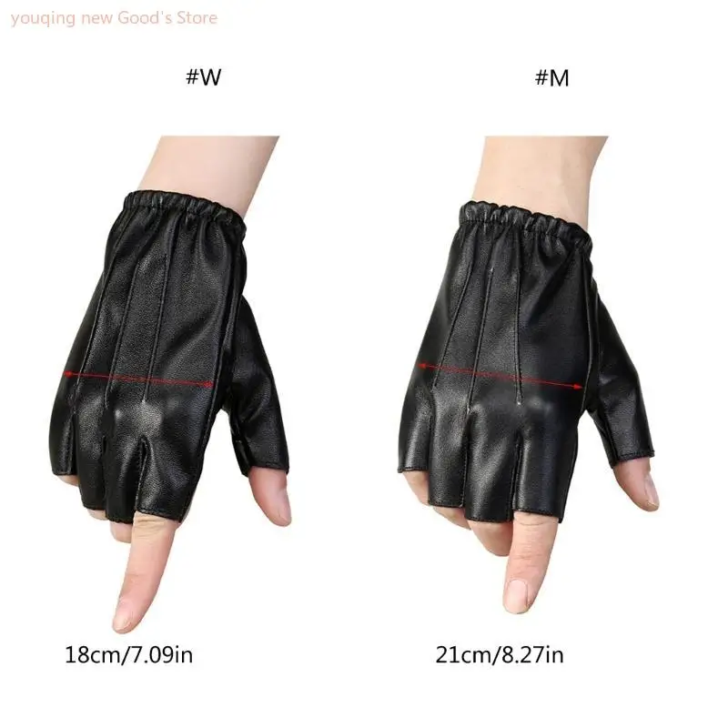 49Me fingerlose Fahrhandschuhe PU Faux Leder Freien Sport schwarzer Halbfingerhandschuh Cosplay Fäden für Männer Frauen