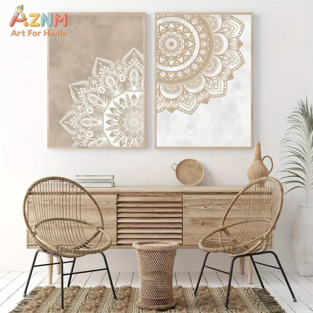 Lot de 2 tableaux muraux Mandala sans cadre, affiches de yoga, décoration de méditation, art de la pleine conscience, décoration murale pour la maison et le dortoir