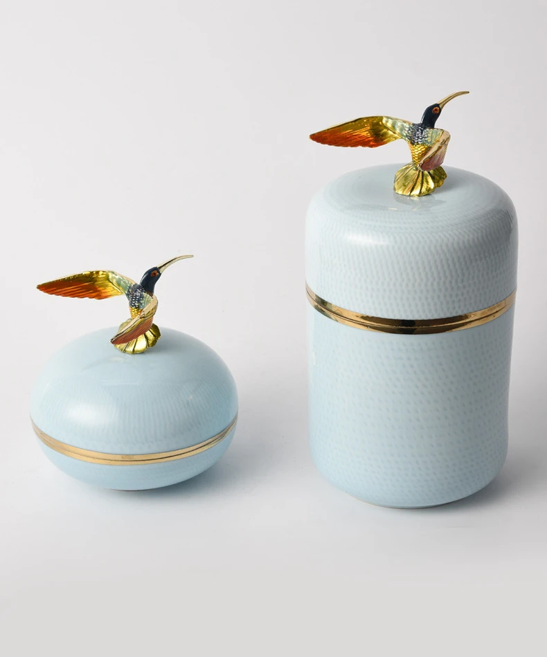 

&c New Chinese Style Decorative Enamel Colored Bird Jar Cloisonne Ceramic Tea Jar Handicraft Desktop Home Decoration