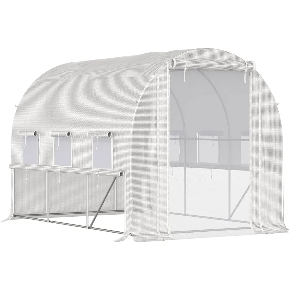 9.7' x 6.5' x 6.5' Walk-in Tunnel Greenhouse, Outdoor Green House with Anti-Tear PE Cover, Zipper Mesh Door and Mesh Windows