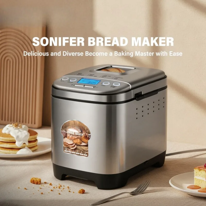 Home Fully Automatic Bread Maker with LCD Display, 12 Preset Programs, Dough Kneading & Fermentation Function