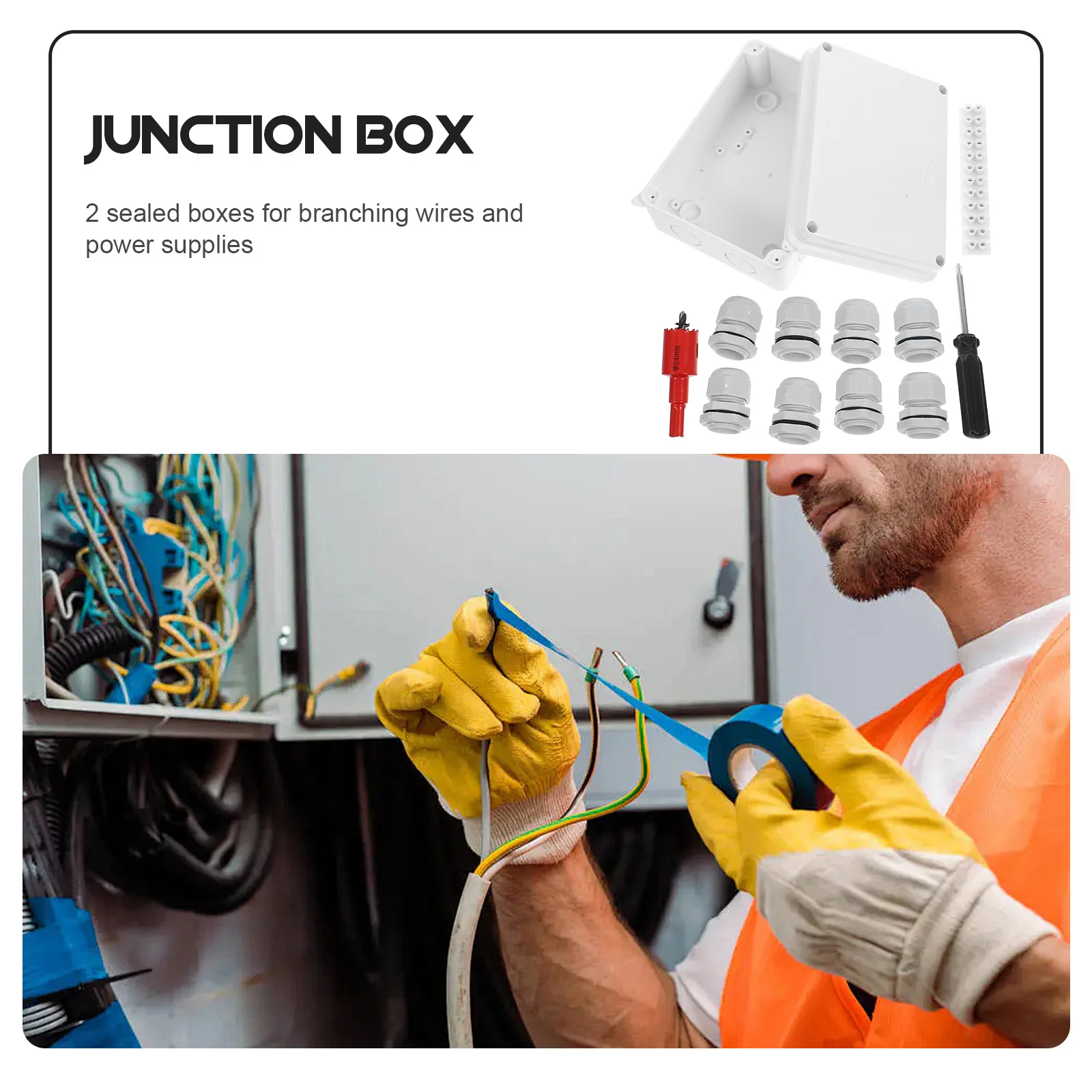 Waterproof Junction Box Electrical Distribution Box Multifunctional Outdoor Indoor Wiring Connection Case Puncher Screwdriver