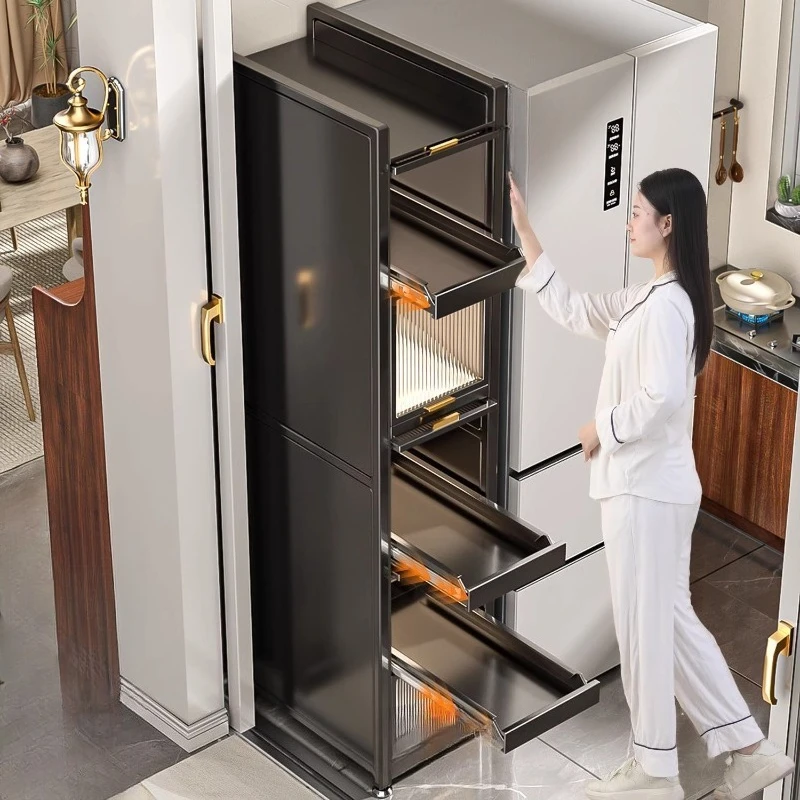 

Kitchen with door, pull-out model, shelf, crevice cabinet, refrigerator side floor-to-ceiling microwave oven, multi-functional