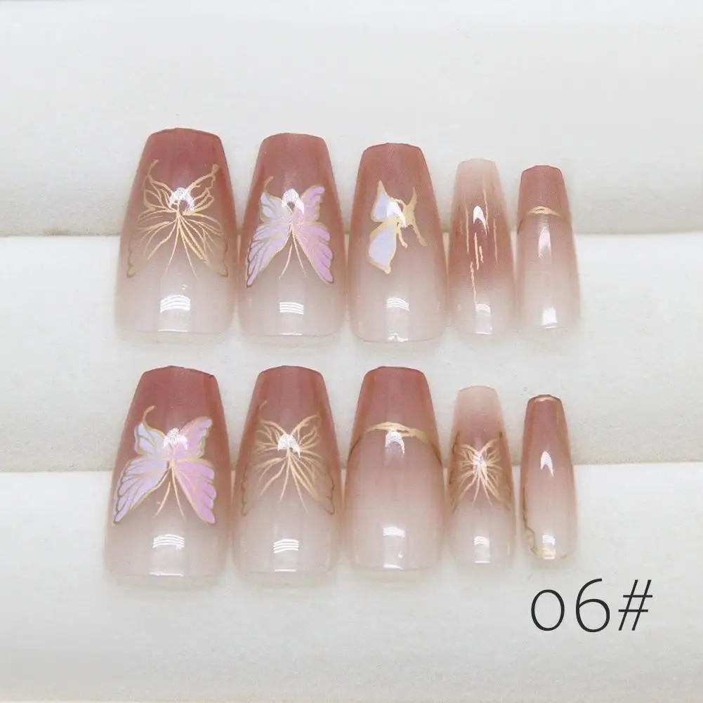 Nail Art Full Cover Artificial Fake Nails Patch with Nail Nails False Drill Three-dimensional Detachable Relief Butterfly P Y8D3