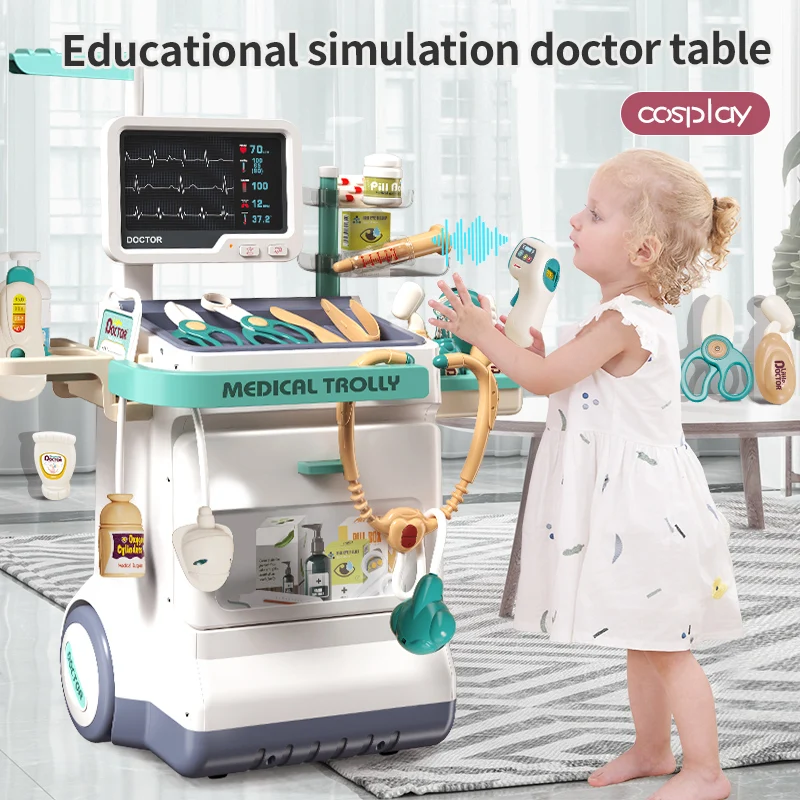 Children's little doctor play toy boys and girls puzzle over family parent-child games measure height wheel push-pull sliding 3