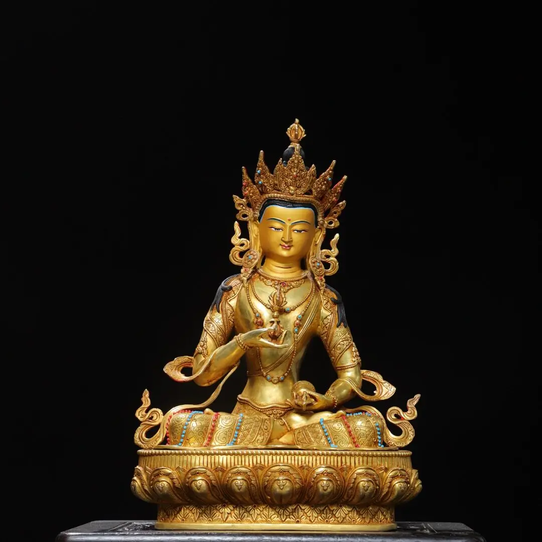 Handmade Large Tibetan Brass Gold Plated Vajrasattva Statue Home Altar Vintage Decor Gift