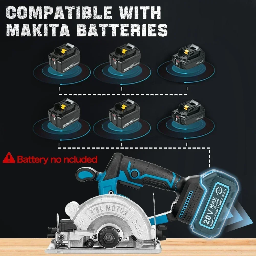 Brushless 5 inch 125MM Electric Circular Saw Adjustable Cordless Chainsaw Woodworking Cuttiing Tools Fit For Makita 18V Battery